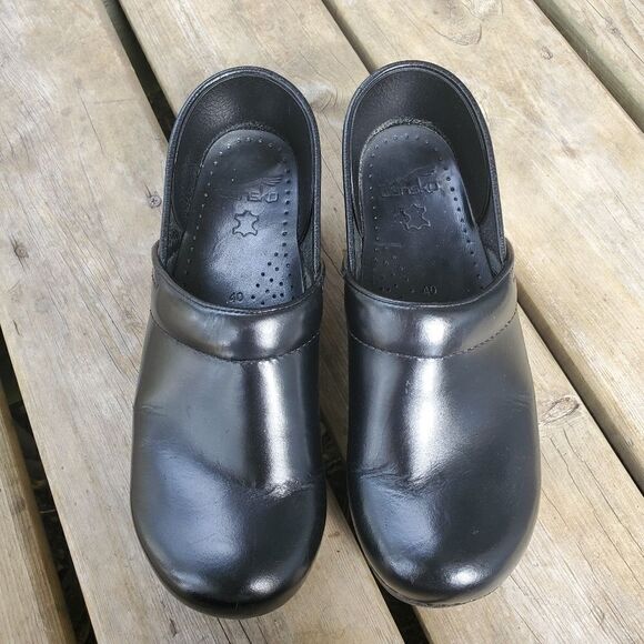 Dansko Professional Black Leather Stapled Slip-on Nursing Platform Clogs 40 - Picture 3 of 10